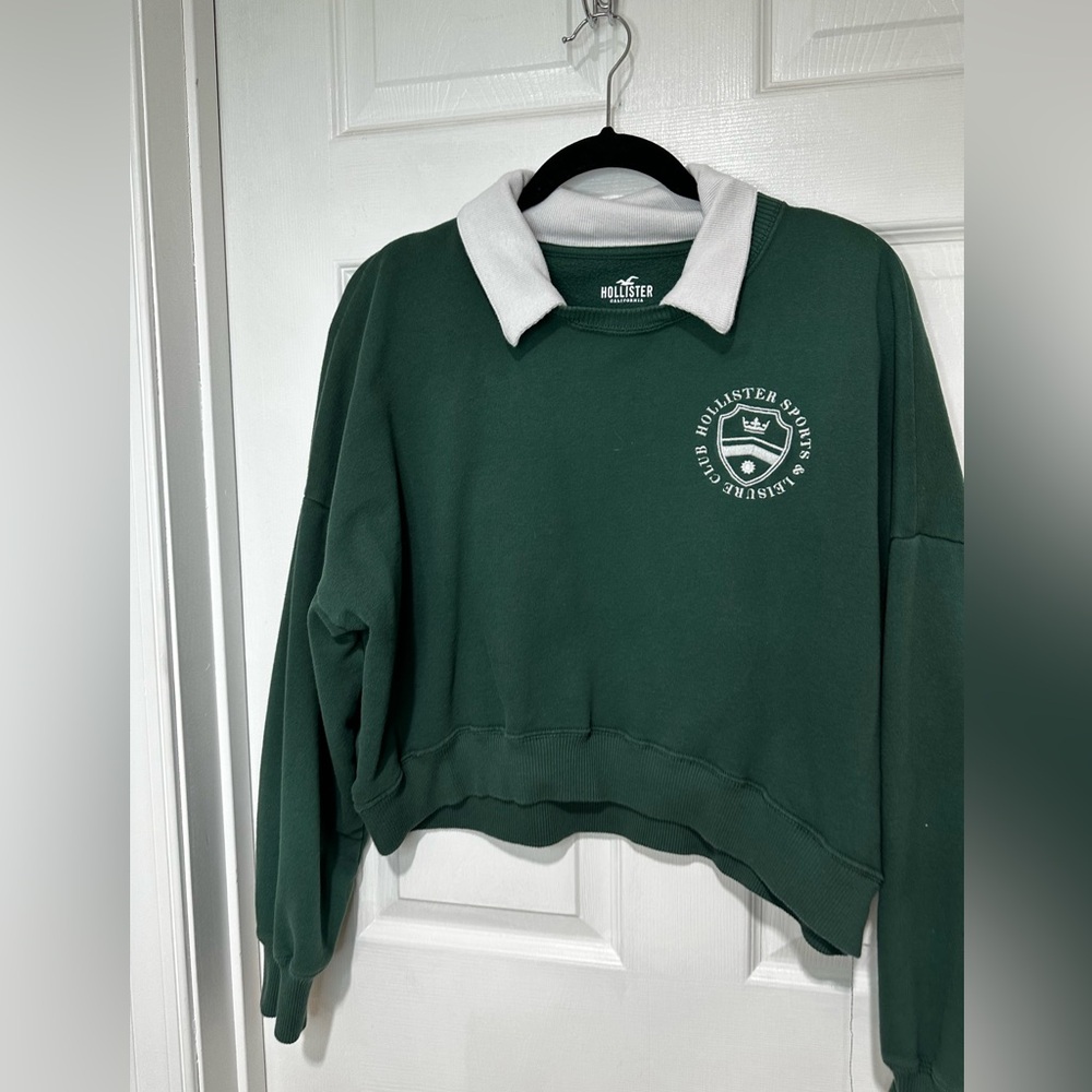 Hollister Forest Green and Cream Collar Shirt